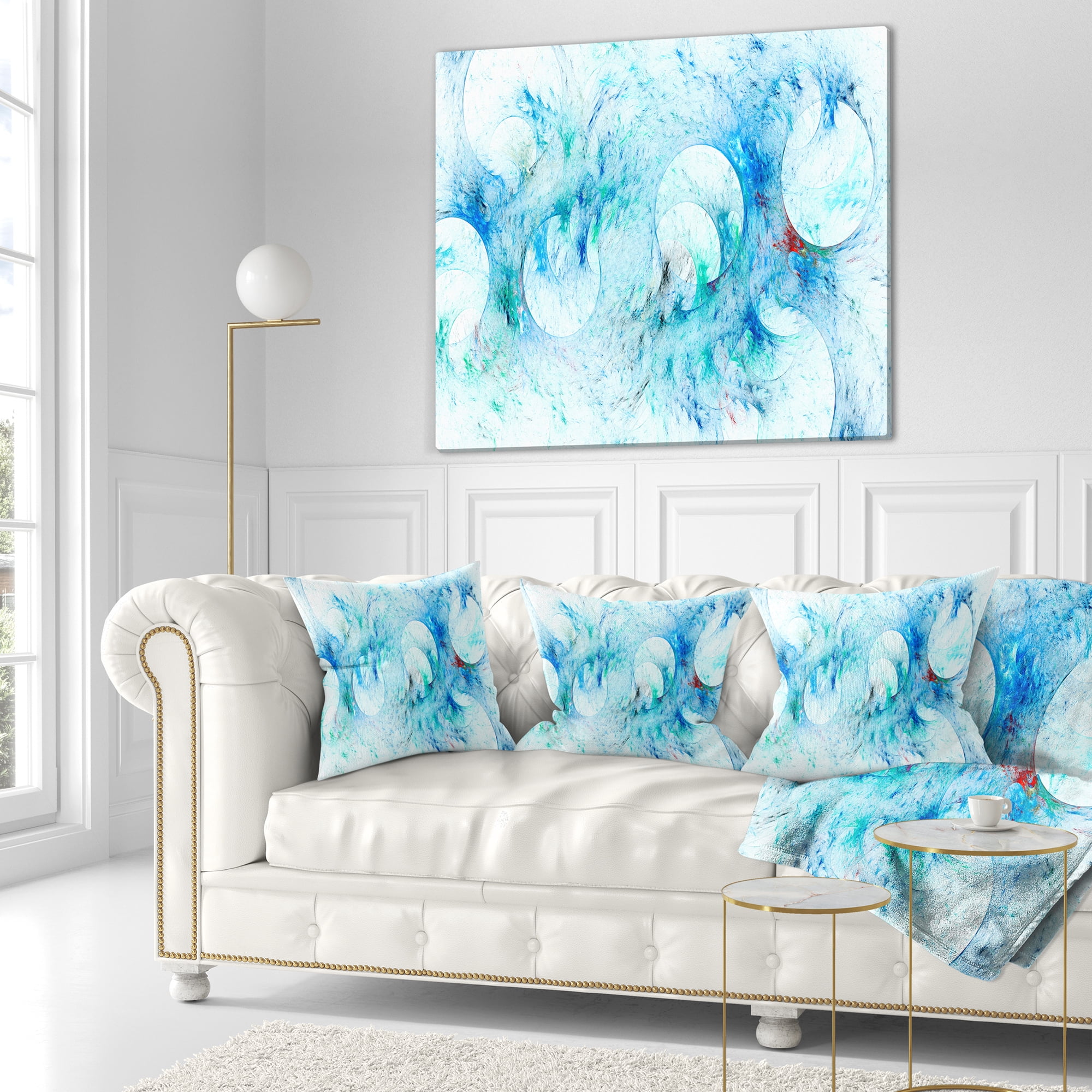 Designart Blue White Fractal Glass Texture - Abstract Throw Pillow - 16x16