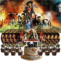 Pirates of the Caribbean Plates Birthday Supplies Decorations Decor Backdrop Banner Cake Topper Fans