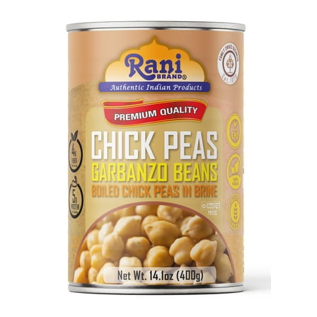 Rani Chick Peas, Garbanzo Beans (Boiled Chick Peas in Brine) Kabuli Chana 14oz (400g) ~ Easy Open Can | ~ Easy Open Can | All Natural | Vegan | Gluten Friendly | NON-GMO | Kosher | Indian Origin