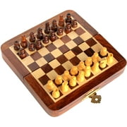 Stonkraft Collectible Folding Wooden Chess Game Board Set with Magnetic Crafted Pieces, 7" X 7"