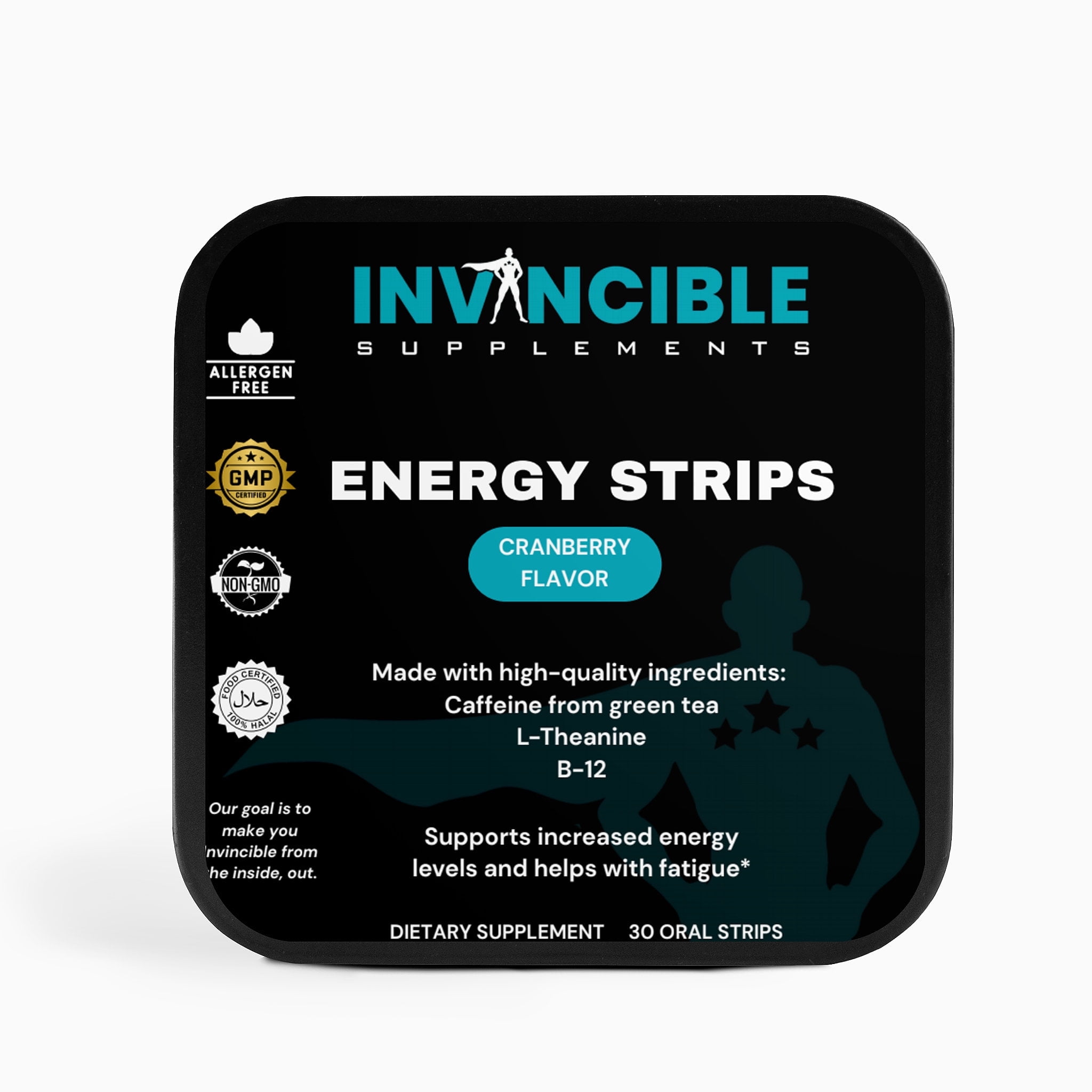 Invincible Supplements Energy Strips with Green Tea Caffeine & L-Theanine –Energy, Mental Clarity, Vitamin B12, Rapid-Dissolve, Non-GMO