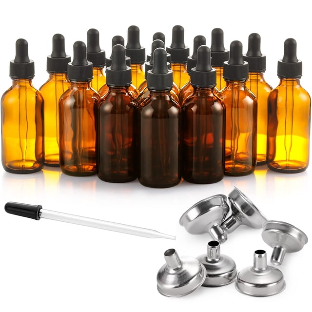 Frascos cuentagotas AOZITA de vidrio ámbar oscuro de 60 ml con embudo