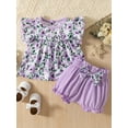 thumbnail image 2 of Bagilaanoe 2Pcs Newborn Baby Girls Casual Outfits 6M 12M 18M 24M 3T Floral Print Fly Sleeve Tops + Shorts, 2 of 9