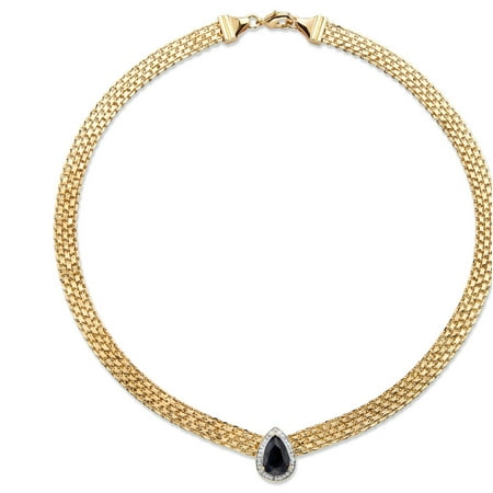 18k Sapphire Necklace - 4.75 TCW Pear-Cut Genuine Midnight Blue Sapphire Halo Necklace 18k Yellow Gold-Plated 16
