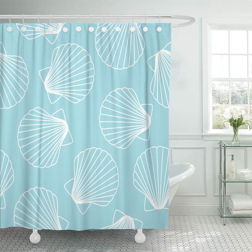 PKNMT Aqua White Seashells on Blue Sea Ocean Shell Pattern Summer