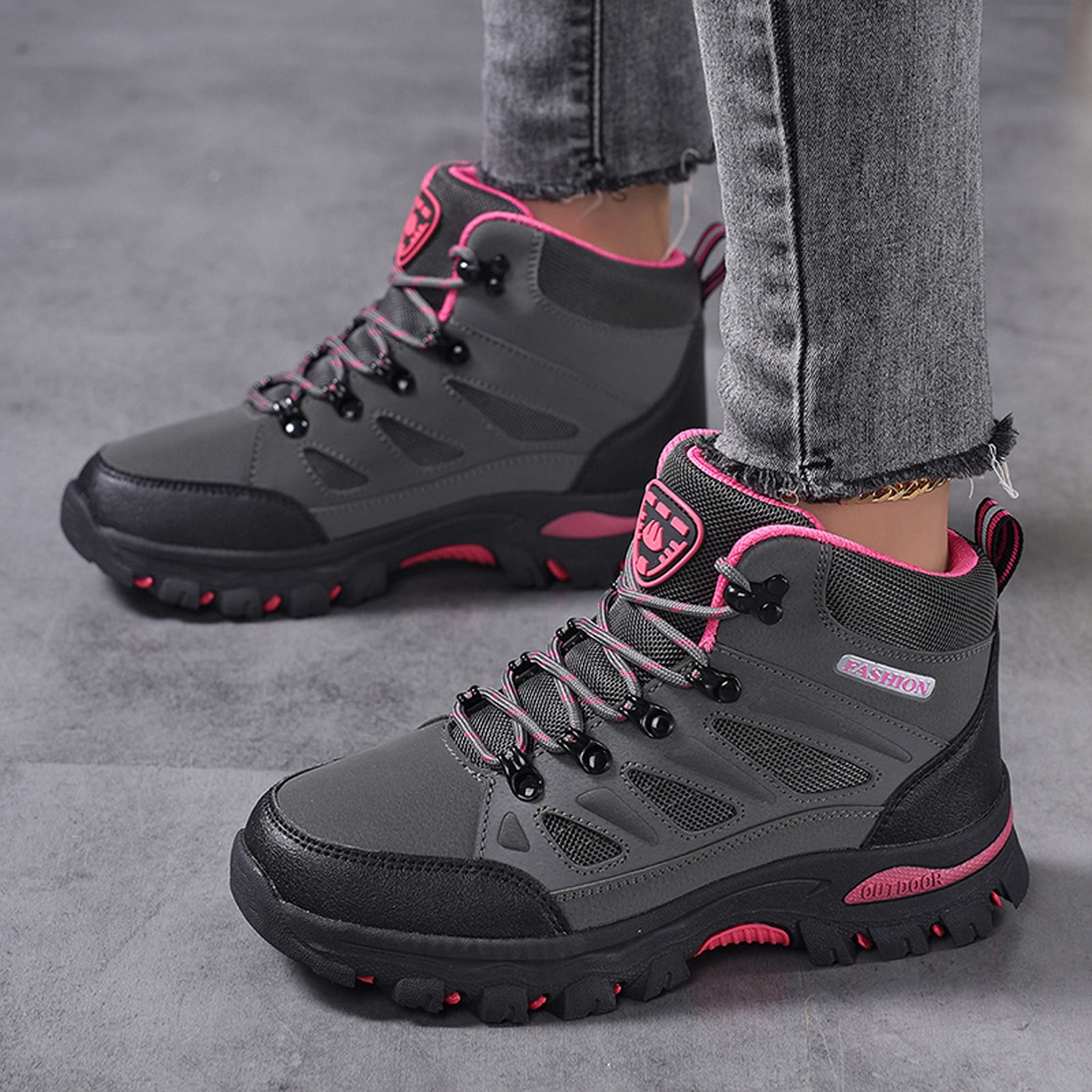Womens Shoes,High Top Outdoor Sneakers For Hiking Rock Climbing And Athletic Training With Enhanced Durability And Superior Traction Grip,Shoes for Women,Grey,9.5