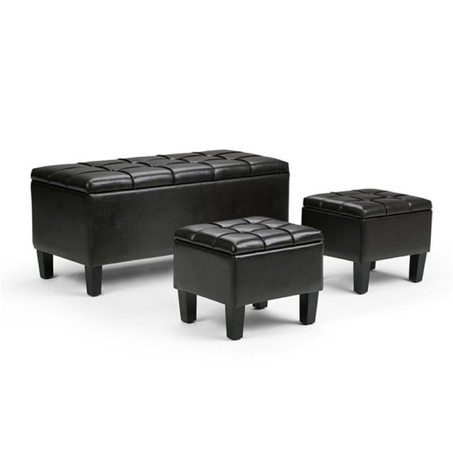 Atlin Designs Pouf de Rangement 3 Pcs en Similicuir Brun