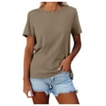 thumbnail image 3 of T Shirts for Women Short Sleeve Crewneck Tshirts Solid Color Loose Casual Summer Comfortable Daily Tops Army Green L, 3 of 7