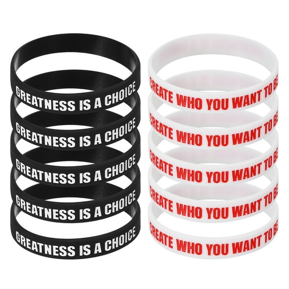 Uxcell 10Pcs Create Who You Want To Be Motivational Wristbands, Personalized Bands with Text Silicone Wristbands Custom Rubber Bracelets for Fitness Workouts Exercise, Black/White/Red