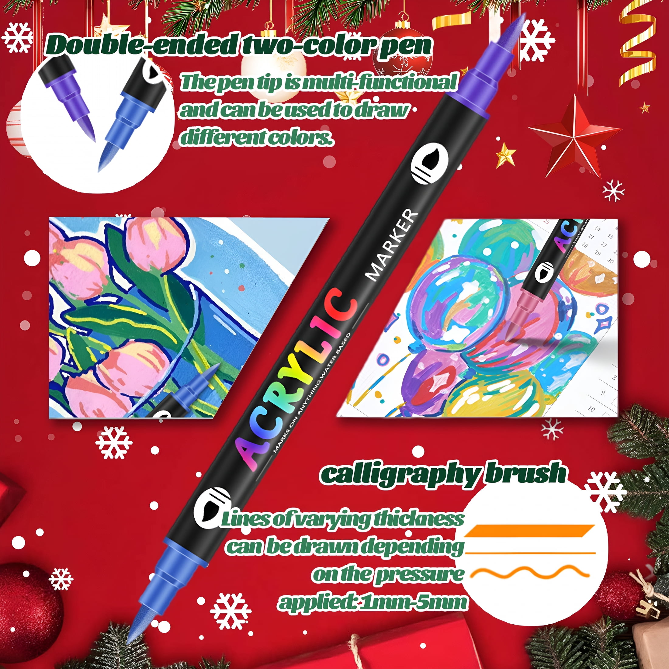 CCOCC 2026 New 12/24/36/48 Pcs Dual Tip Acrylic Paint Markers, Acrylic Paint Pens Extra Fine Tip Acrylic Paint Markers for Rock Painting, Ceramic, Stone, Wood, Canvas, Stone, Diy Crafts Card Making