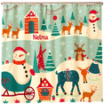 thumbnail image 1 of Whimsical Christmas Shower Curtain with Snowman & Sleigh - Personalized Name "Netma" - Festive Decor, 1 of 4