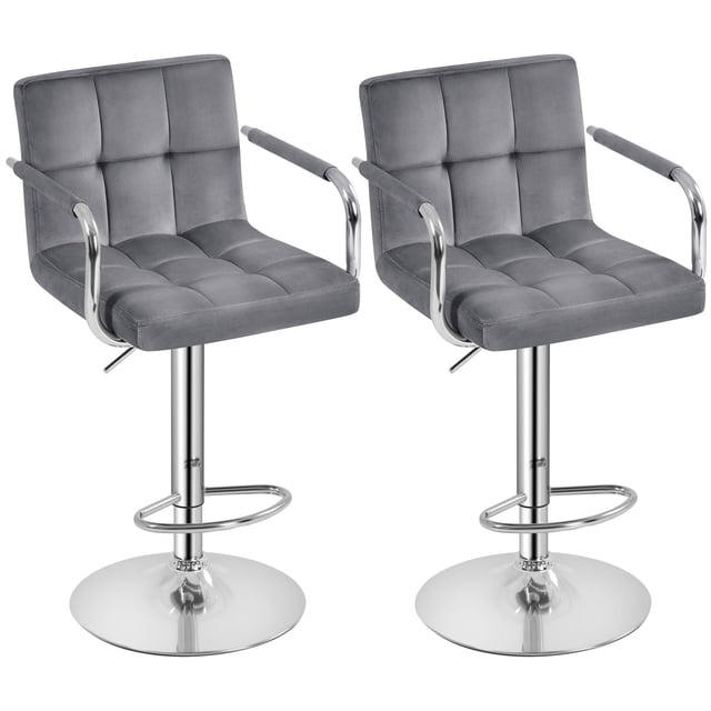 Conjunto de 2 Taburetes de Bar Giratorios Ajustables Yaheetech en Terciopelo Gris