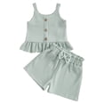 thumbnail image 5 of Cute Summer Outfits for Girls 2 Piece Waffle Knit Ruffled Tank Top & Bowknot Elastic Waisted Shorts Sets (3-4 Years, Green), 5 of 7