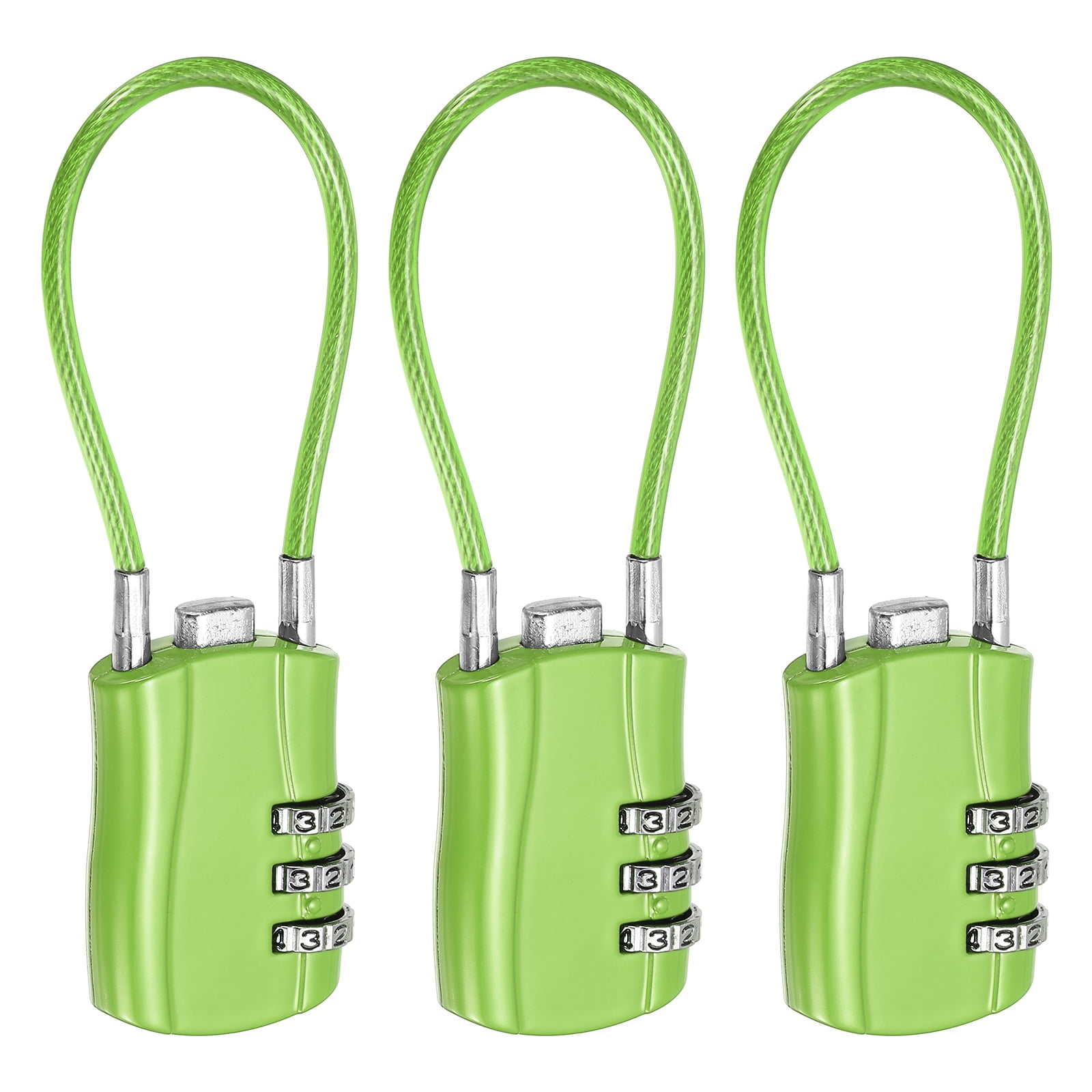 Uxcell Combination Padlock (5.3 Inch Green) (3 Pcs) 3-Digit Combo Padlock Luggage Locks with Coated Steel Wire Rope Suit for Gym Locker/Fence/Storage/Backpack/Toolbox/Cabinets