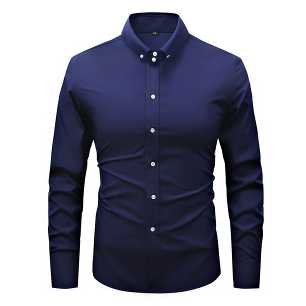 pstuiky camisetas de hombre Camisa de negocios de color sólido de manga larga para hombre, camisa informal de moda para hombre, ropa de abrigo, camisa de solapa de manga larga.