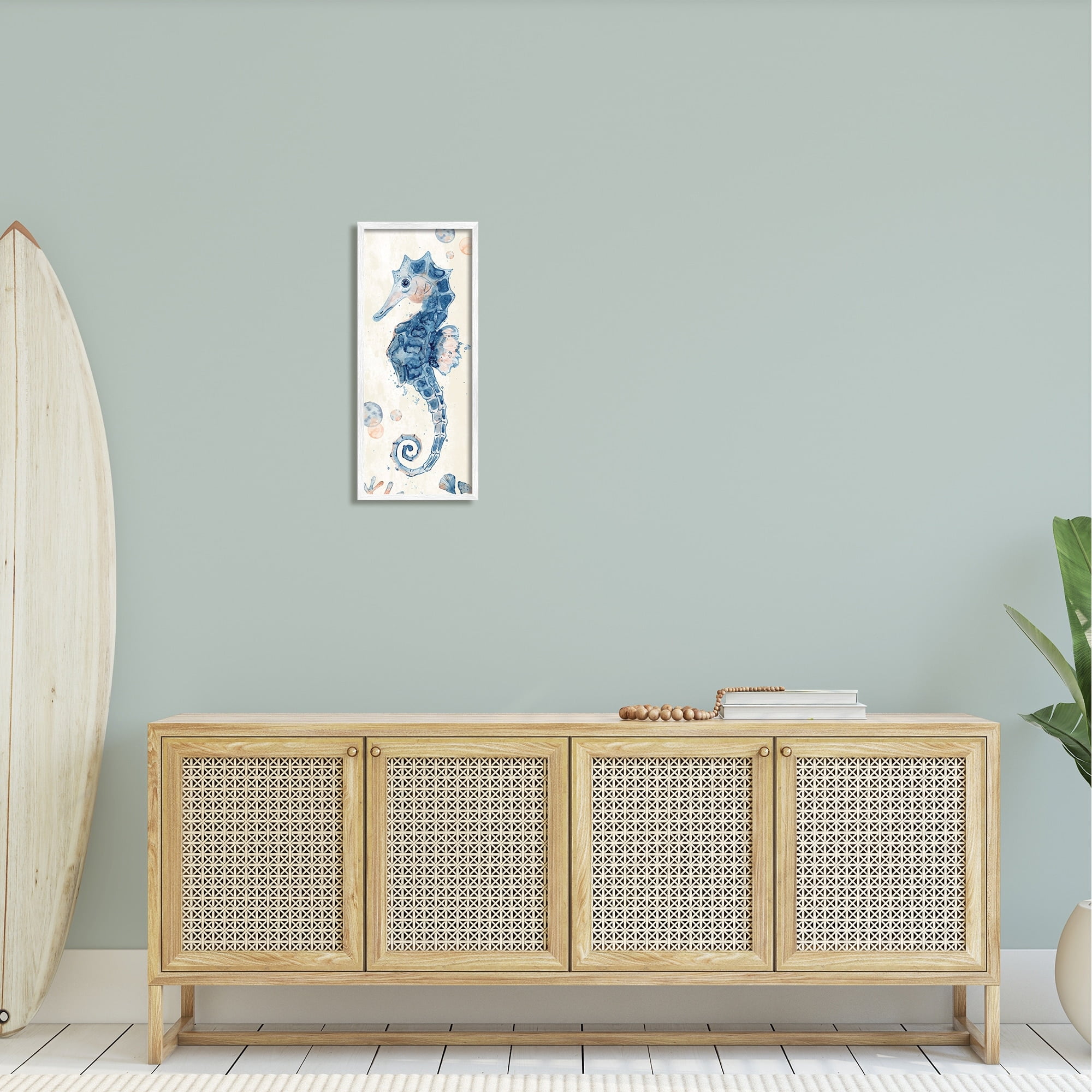 Stupell Industries Detailed Blue Seahorse Underwater Coral Watercolor , 10 x 24, Design by ND Art
