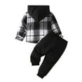 thumbnail image 5 of Uccdo 3M-2T Baby Boys Plaid Outfits Long Sleeve Button Down Hooded Shirt Tops + Pants 2Pcs Toddler Autumn Clothes Set, 5 of 8