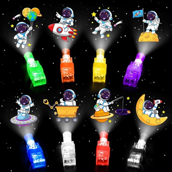 32 Pcs Finger Lights Space Theme Party Favors Decorations, Glow in the Dark Light Up Party Supplies Astronaut Toys Gift Bulk for Kids 3 4 5 8 Boys Girls Birthday Goodie Bag Stuffers Classroom Prizes
