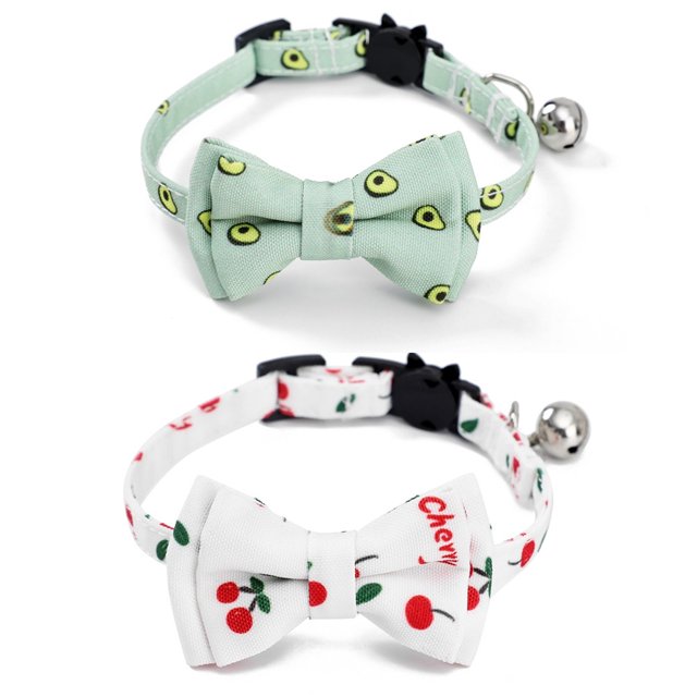 2 Pack Breakaway Cat Collars with Bowtie, Safety Buckle Cat Collars with Bell, Summer Print Collars