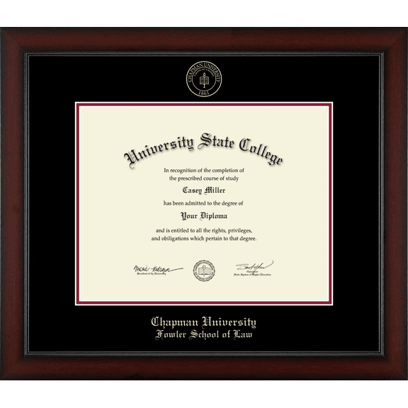Chapman University Fowler School of Law Diploma Frame, Document Size 14" x 11"