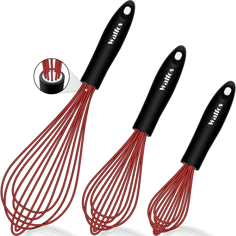 Walfos Silicone Whisk, Non Scratch Coated Whisks- Heat Resistant Kitchen  Whisks for Cooking Non Stick Cookware, Balloon Egg Beater Perfect for
