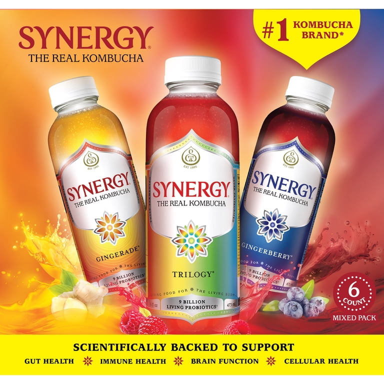GT's Organic Raw Kombucha Variety Pack, Gingerberry Flavor, 6 Pack