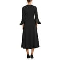 thumbnail image 3 of INSPIRE CHIC Women's Formal Dress Zipper Front Bell Sleeves Business Office Midi A-Line Dresses S Black, 3 of 5