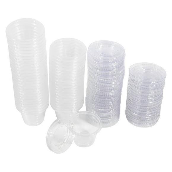 1-4oz Portion Cups With Lids, Small Plastic Containers with Lids, Airtight and Stackable Souffle Cups, Jello Shot Cups, Sauce Cups, Condiment Cups for Lunch, Party, Trips