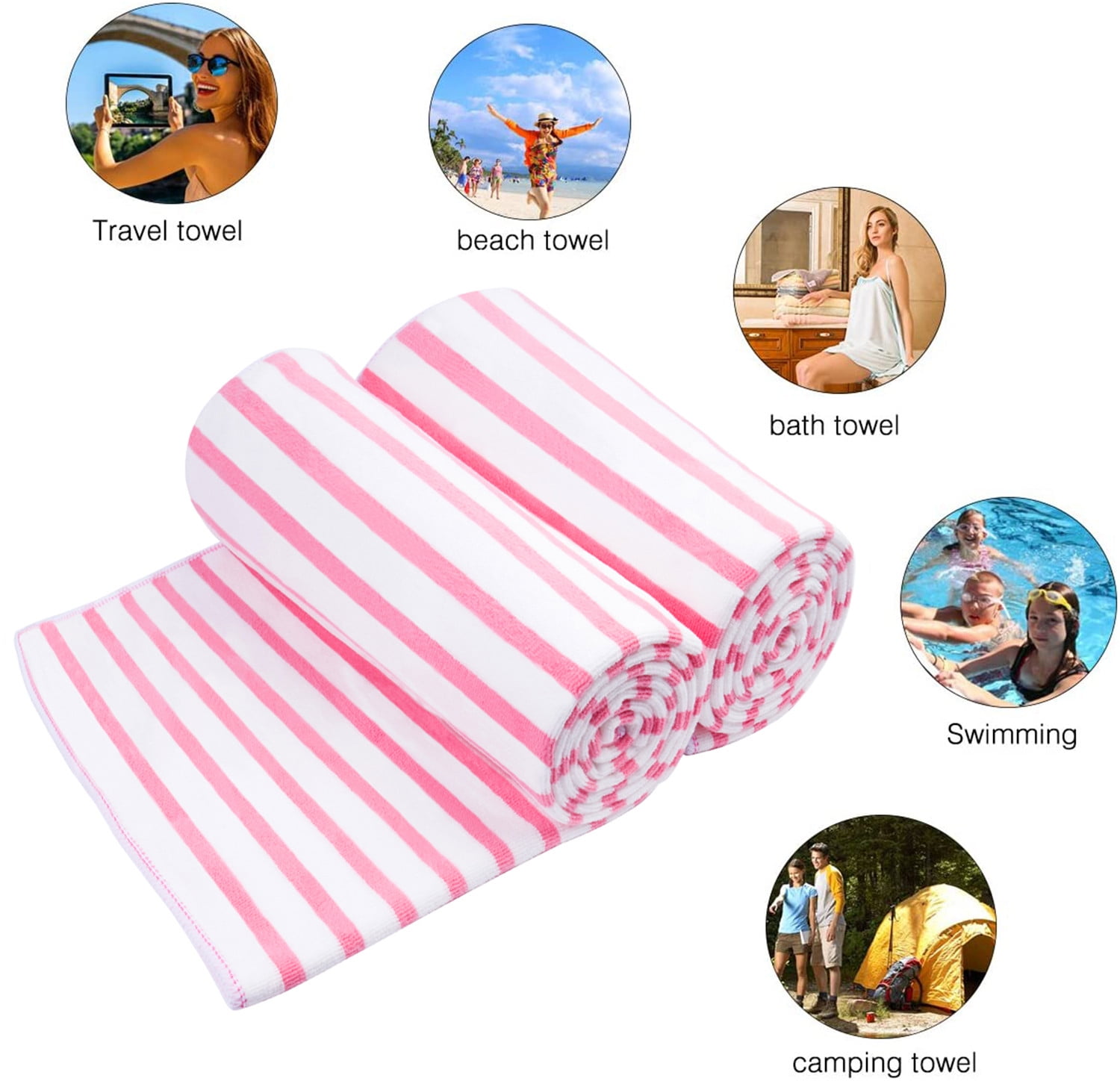 JML Bath Towel Set 2 Pack (30" x 60") - Extra Absorbent, Fast Drying, Pink Microfiber Towels