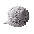 thumbnail image 3 of Lumtrix Women Knit Newsboy Hat with Crochet Flower Winter Warm Beanie Cap with Brim Vintage Slouchy Cabbie Hat for Fall Winter Gray One Size, 3 of 5