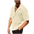thumbnail image 4 of Lenago Mens Shirts Casual Solid Color Knit Hollow Turn Over Collar Short Sleeve Shirts, 4 of 6