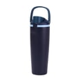 thumbnail image 1 of Botella de agua aislada, taza de viaje con asa ergonómica, botella deportiva reutilizable de acero inoxidable para pesca, senderismo y mochilerismo. Azul marino, 1 of 8