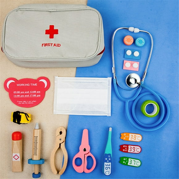 15PCS Doctor Nurse Dentist Pretend Roles Play Toy Set Kids Game Gift, Wooden Children's Outdoor Simulation First aid Kit