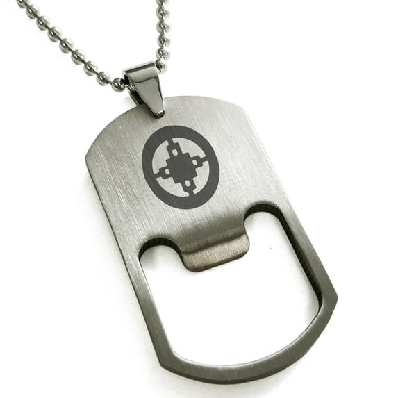 Stainless Steel Aztec Intelligence Rune Engraved Bottle Opener Dog Tag Pendant Necklace
