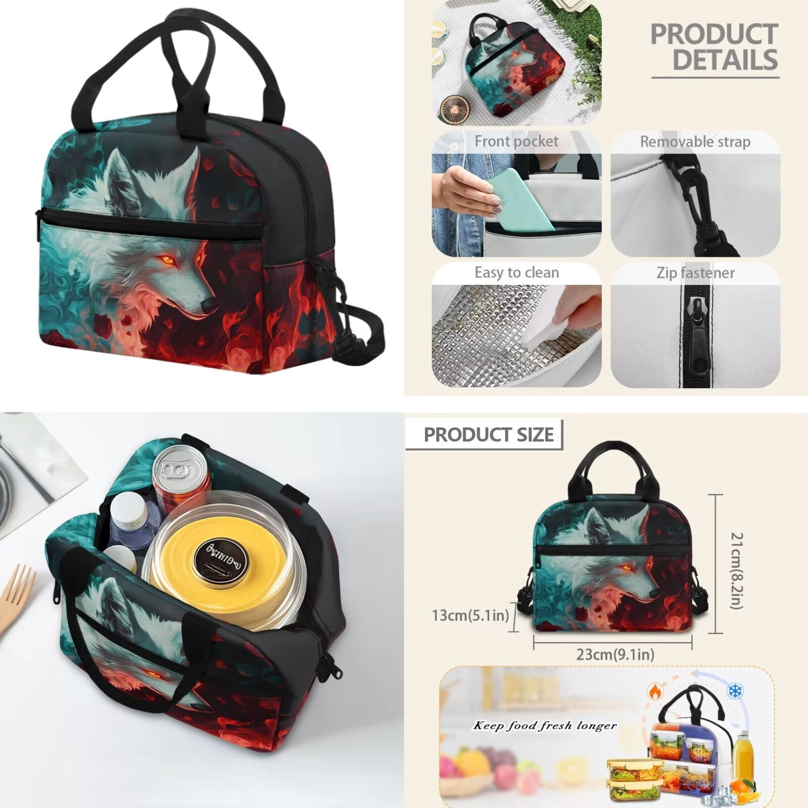 Pzuqiu Cool Wolf Kids Backpack for Boys 4 Piece School Bookbag with Lunch Box Lightweight School Bag for Boys 10-12 Elementary Backpack with Pencil Box Water Bottle Holder