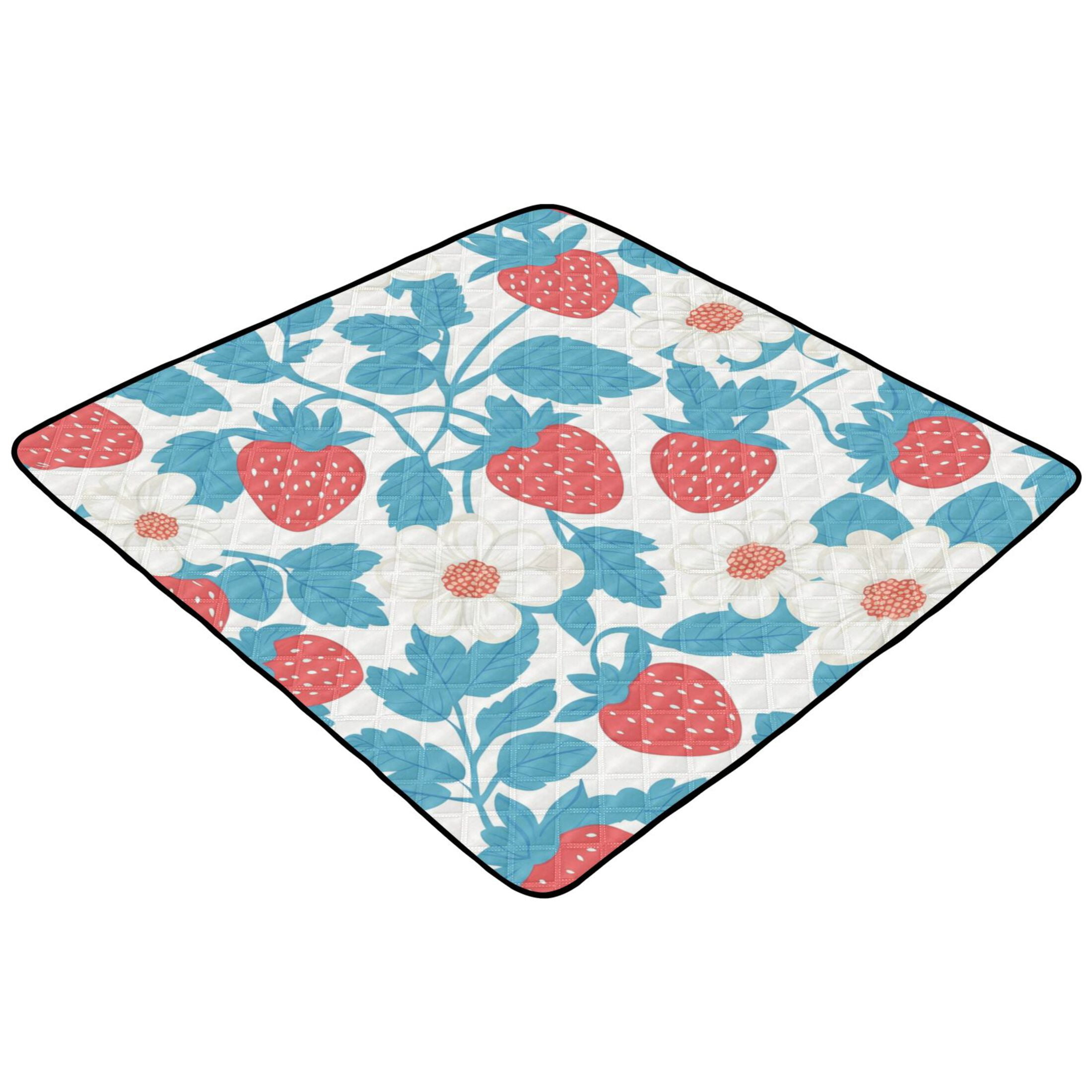 WOBOGO Retro Strawberry and Daisy Pattern Baby Playmats Extra Large Waterproof Rollable Activity Pads for Toddlers 50×50inch