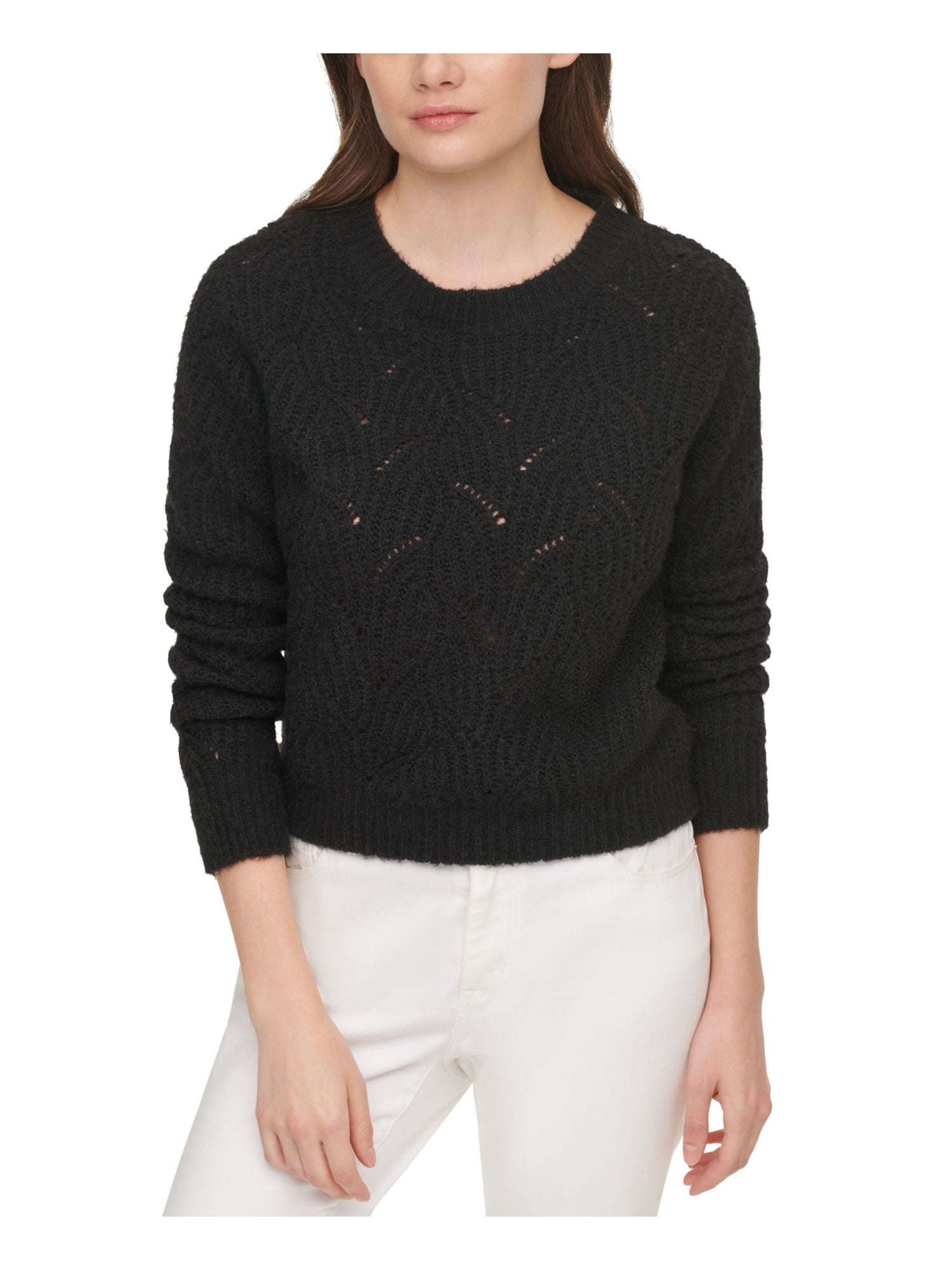 DKNY Womens Black Open-knit Long Sleeve 