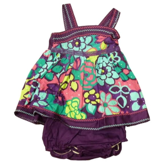 Youngland Infant & Toddler Girls Purple Flower Sequin Ruffled Dress Sundress 18m