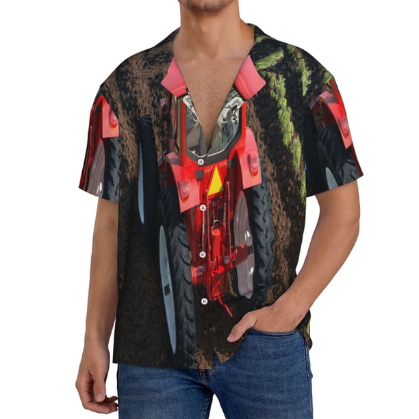 Fotbe farm work Camisa Estampada de Manga Corta para Hombre, Casual de Verano, Estilo Playero, Sin Arrugas-Medium