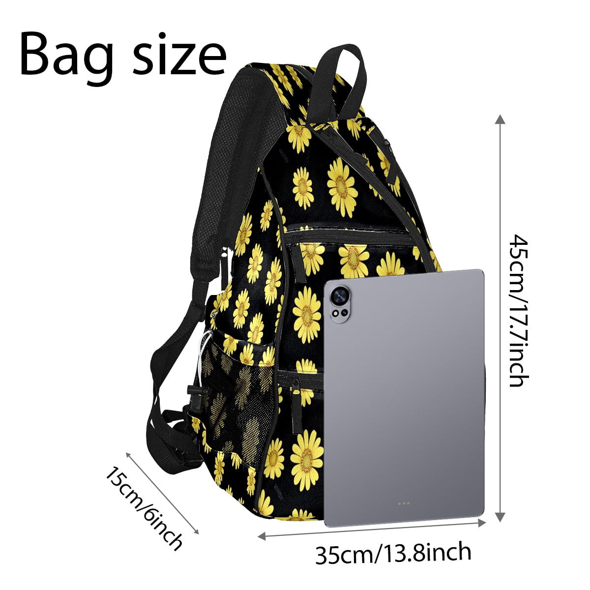 Pickleball Bags for Men Women Pickleball Backpack with Large Capacity Lightweight Adjustable Pickleball Sling Bag Hold Paddles, Balls, Accessories Yellow Flower Pattern