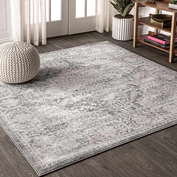 JONATHAN Y MODERN PERSIAN 5' Square Area Rug, Vintage Medallion - Light Gray, MDP100A-5SQ