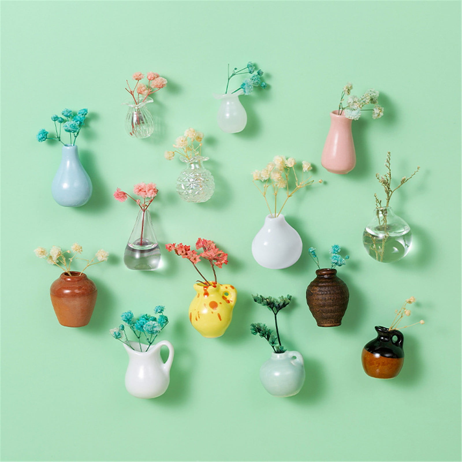 kjfeif 12PCS Mini Vase Magnets, Mini Ceramic Vase Refrigerator Magnets, 3D Ceramic Flower Vase Cute Plant Vase Fridge Magnets Kitchen, Office Decoration