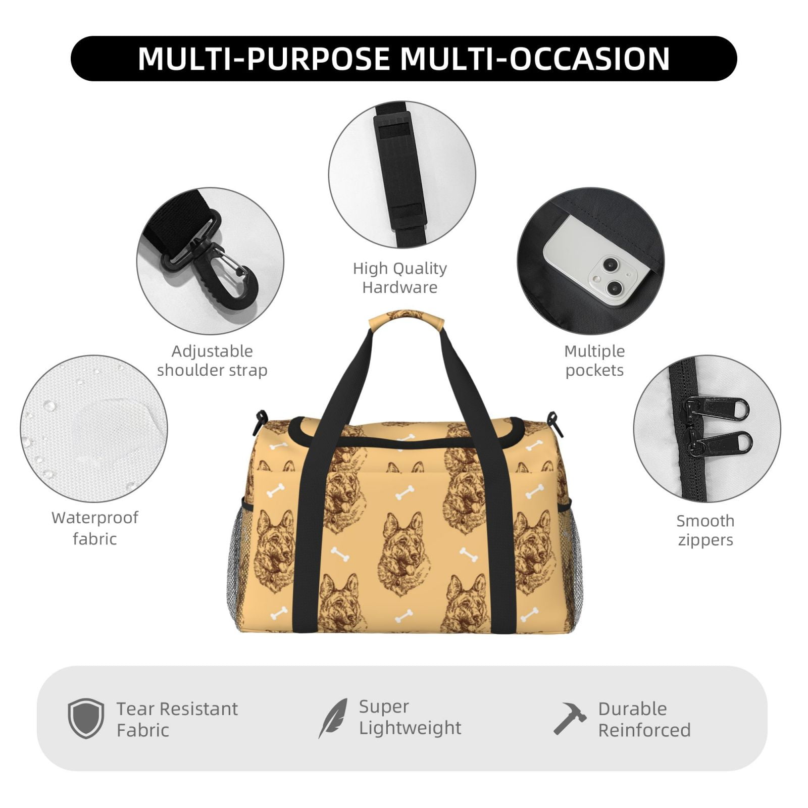 Fuzoiu German Shepherd Dog Print Travel Duffle Bag,Carry On Tote Bags,Duffel Bag,Sport Gym Bag, Hospital Bag for Labor and Delivery, Overnight Bag,Luggage Bag