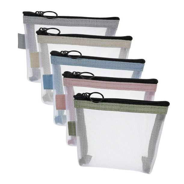 5 piezas mini cremallera bolsa de malla mesh bolsa de maquillaje de maquillaje accesorios cosméticos organizador para viajes de senderismo artículos