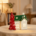 thumbnail image 4 of Illuminated Ceramic Christmas Village Snow House* with Glossy Red Tree & Gold Trim, Winter Wonderland Decorations for Christmas Table Decor & Desk Decor, Indoor Christmas, 4 of 8