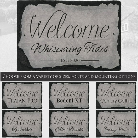 Sassy Squirrel Beautifully Handcrafted Slate Home Welcome Plaque - Welcome to The Beach House 16"x10" or 12"x8" Improve The Curb Appeal of Your Beach House with This Bespoke House Sign.