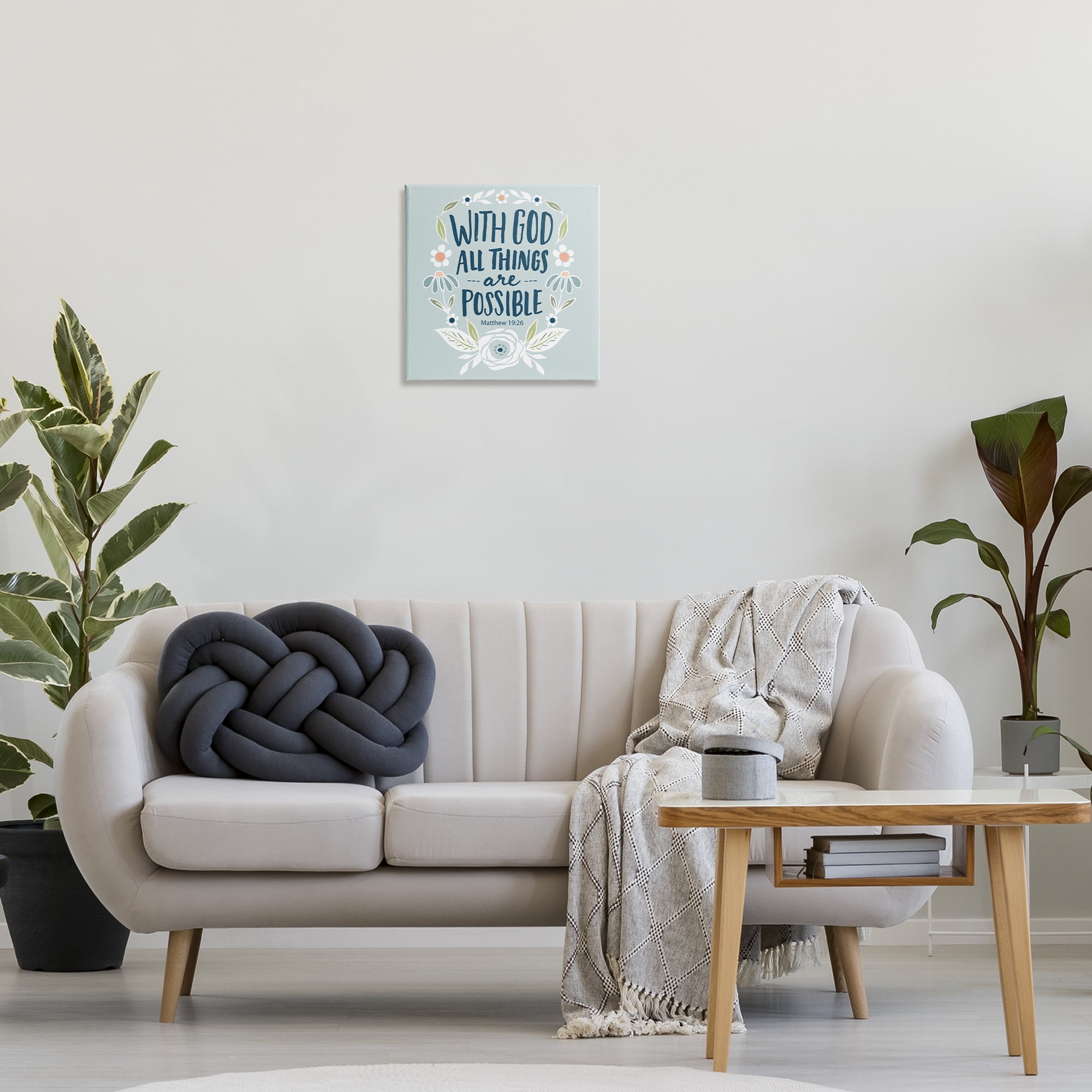 Stupell Industries All Things Possible Verse Religious Painting Gallery Wrapped Canvas Art Print Wall Art, 17 x 17