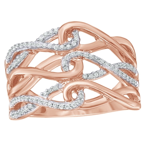 White Natural Diamond Interlocking Loops Band Ring in 10k Rose Gold