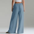 thumbnail image 3 of Linen Pants Women Wide Leg Palazzo Summer Flowy Pants Beach Vacation Clothes Elastic Waist Travel Trousers with Pockets Light Blue M, 3 of 5