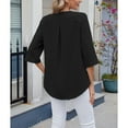 thumbnail image 7 of Womens Tops Chiffon Mid Sleeved V Neck Pleated Ruffled Loose Fit Top High-Quality Comfortable Fabric Perfect For Daily Home Vacation Beach Work S Sweaters For Women, 7 of 7